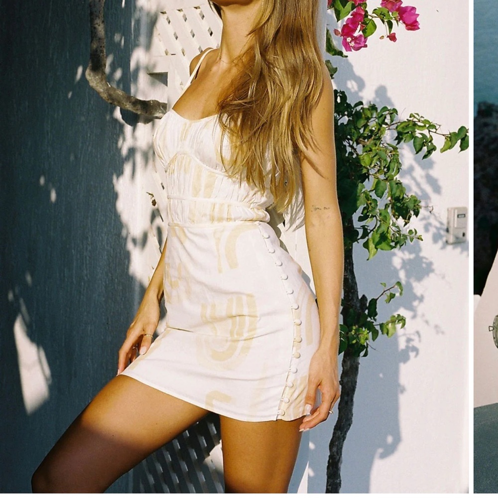 White and beige mini dress